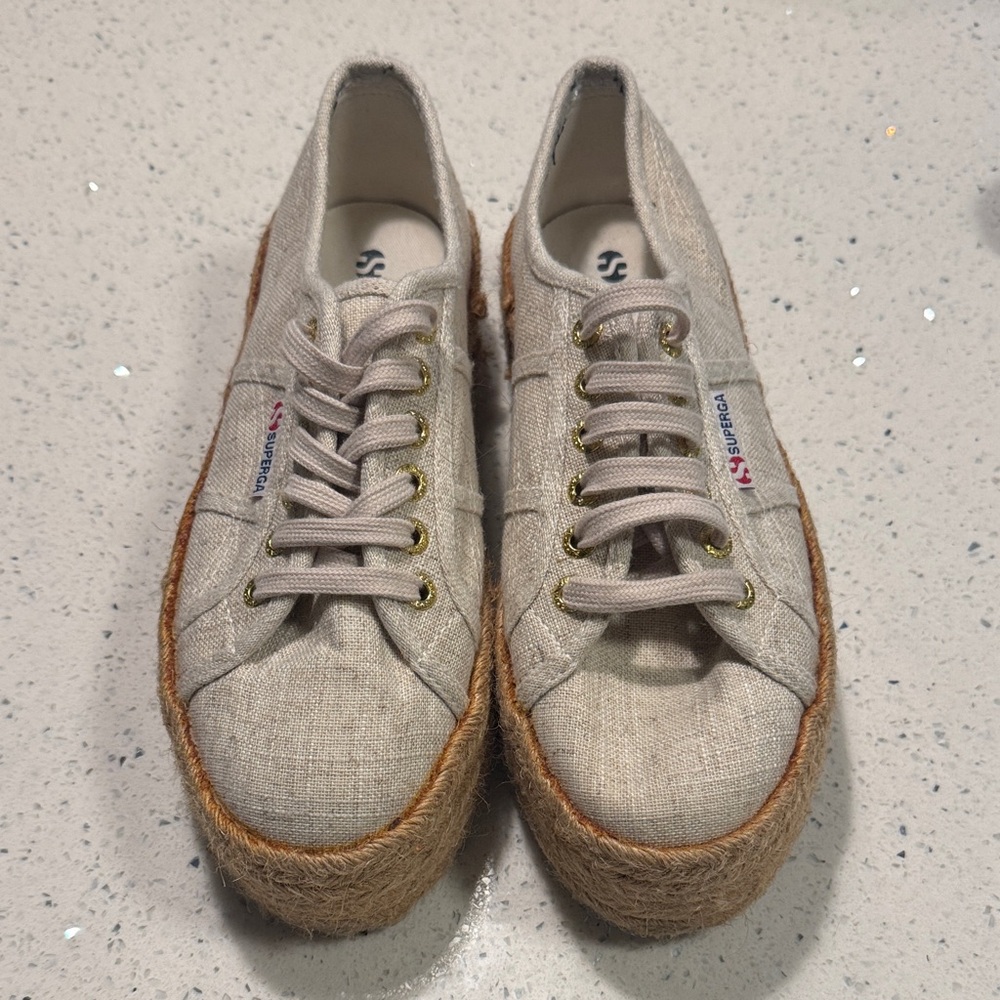 Superga Women's tan linen Espadrille Sneakers